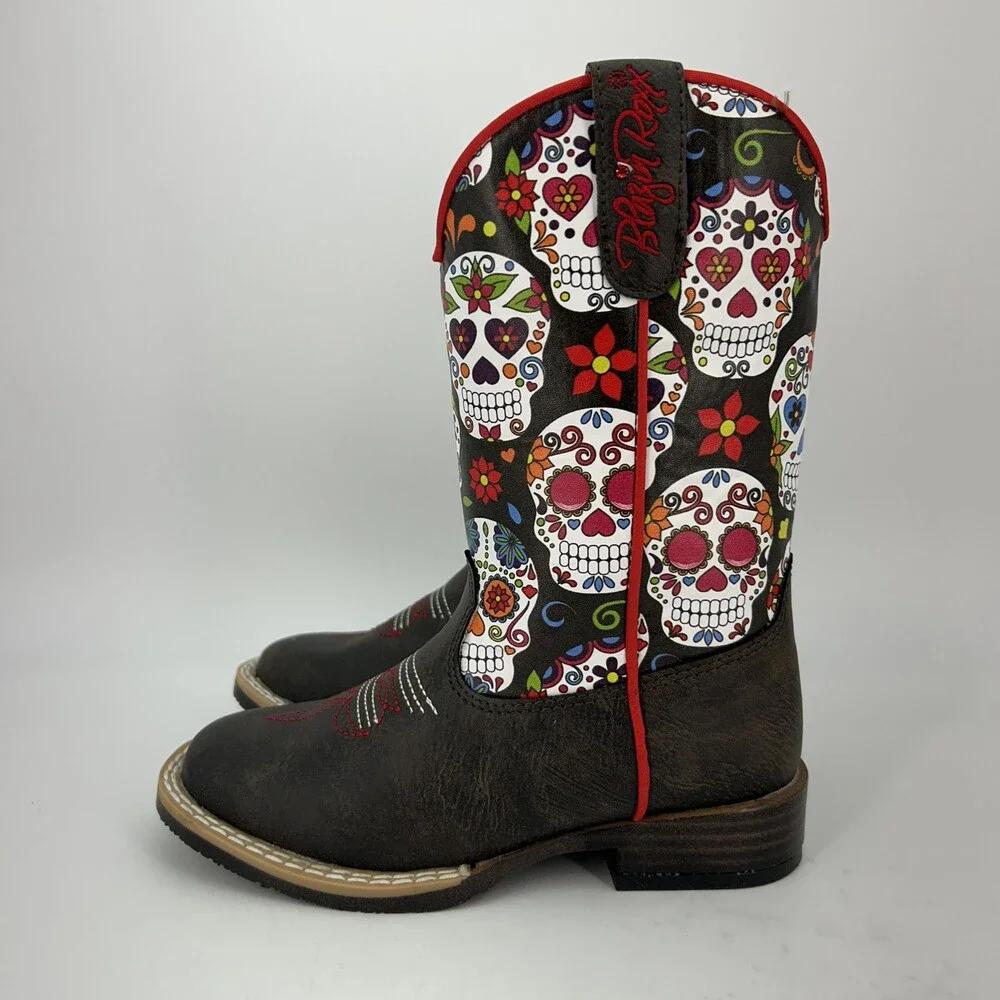 Blazin Roxx Boots Kids Size 10 Destiny Sugar Skull Western Zip Slip Resistant
